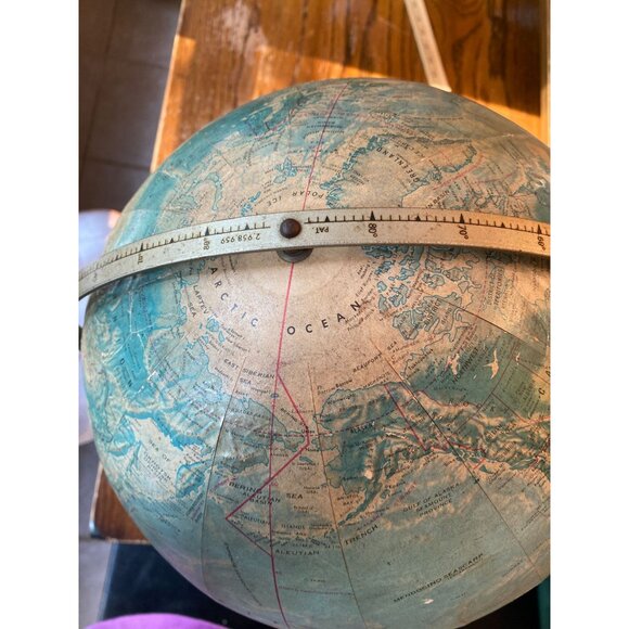 Vintage 12" Replogle Desktop Globe With Wooden Base & Metal Meridian Frame - Picture 4 of 6